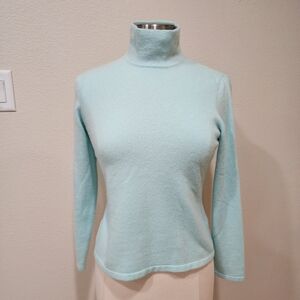 Lands' End Cashmere Sweater Funnel Neck Mock Neck Sea Foam Green Women's size S